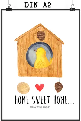 Produktbild von Mr. & Mrs. Panda Bild Vogelhaus Home DIN A2 - Weiß - Geschenk, wanddeko, Wandbild, Lustige Sprüche, Vogel, drucke, Haus, Sweet, Umzug, Wanddekoration, Plakat