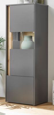 Vitrine "Center" grau matt mit Wotan Eiche, Vitrinenschrank 2-türig 50 x 155 cm