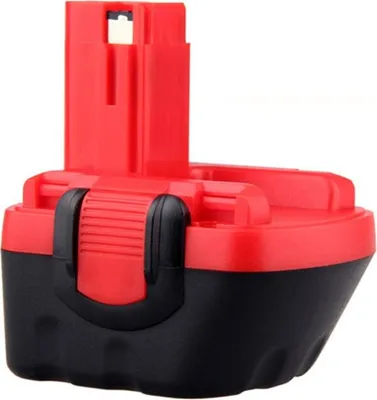 A red and black battery pack for a power tool.