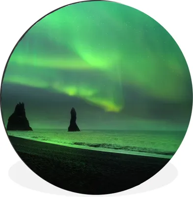 Produktbild von MuchoWow® Aluminium Wandkreis Nordlichter - Meer - Island Ø 30 cm Wanddeko Modern Wohnzimmer - Wand Bild - Wohnzimmer - Runde Bilder - Alubilder - Kunst für zu Hause - Aluminium - Wanddekoration
