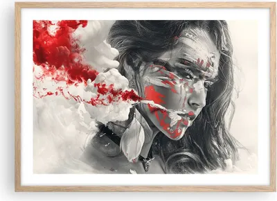 Produktbild von Gerahmtes Poster - Rahmen in heller Eiche - Frau Gesicht Kunst - 70x50 cm - Wand Bild - Wanddeko - Wandbilder - Wandposter - Bilderrahmen - Bilder - Kunstdruck - Wandbild - P2NAA70x50-3867