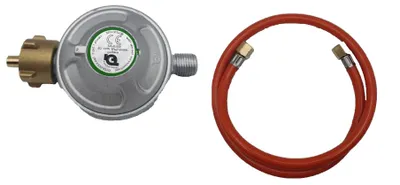 Produktbild von Gasschlauch 80cm + Druckminderer auf 50Mbar im Set Rostbeständig