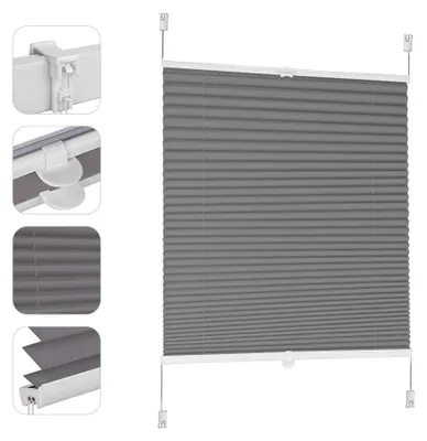 Zdjęcie produktu dla Roleta plisowana zaciemniająca - Bez wiercenia - 40 x 130 cm - Ciemnoszara