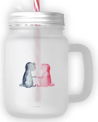 Produktbild von Mr. & Mrs. Panda Glas Axolotl Liebe - Transparent - Geschenk, Trinkglas, Mason Jar, Für Smoothies, Ehemann, Cocktailglas, Lurch, mit Deckel, Valentinstag
