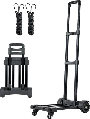 Immagine prodotto di SucceBuy Carrello portasacchi pieghevole, portata 131,5 kg, carrello da trasporto con 4 ruote, 2 cinghie elastiche e base estensibile, carrello a mano per viaggi, bagagli, trasporto in ufficio, nero, 530x320x970 mm