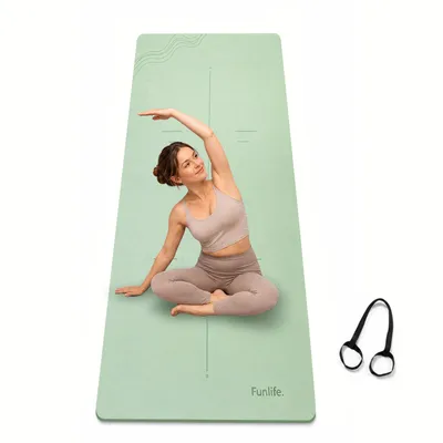 Immagine prodotto di Tappetino da yoga FUNLIFE, 183 x 61 cm, 8 mm di spessore, in TPE antiscivolo, ideale per fitness, ginnastica, yoga, pilates, sport e allenamento a casa, colore verde menta, con cinghia per il trasporto