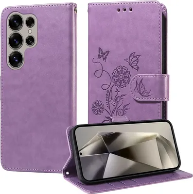 Produktbild von Mobigear Flowers  Samsung Galaxy S25 Ultra Hülle Klapphülle Geldbörse - Lila