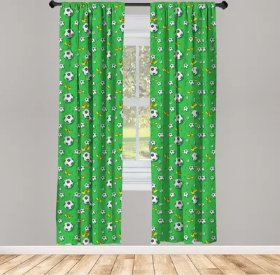 Produktbild von ABAKUHAUS Fußball Vorhänge, Gardinen, Berufsspieler-Leichtathletik-Muster-Fußball beschuht Bälle auf Gras, 2 Stück 75 x 175 cm, , Lime Green Gelb Schwarz