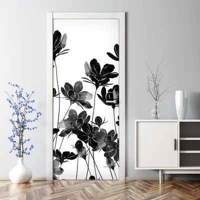 Produktbild von Dekorative Türposter selbstklebend Wandaufkleber Türaufkleber Blumen Wiese Schwarz 85 x 200 cm