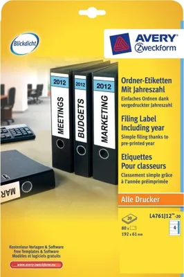 Obrázok produktu pre Široké štítky na chrbát priečinka s rokom 2012