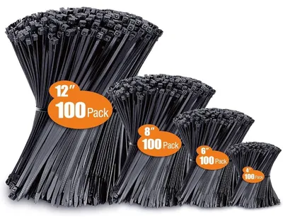 Immagine prodotto di Set di fascette stringicavo nere, 400 pezzi, lunghezze: 100/150/200/300 mm, resistenza alla trazione: 18 kg, materiale: nylon
