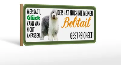 Produktbild von Holzschild Tier Spruch 27x10cm Bobtail Hund gestreichelt