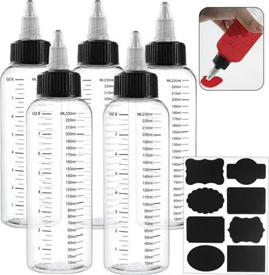 Produktbild von XUHN Quetschflasche 250ml 5 Stück Transparente Squeeze Flasche Spenderflaschen Schwarz Drehverschluss Skala Mit 1 Aufkleber