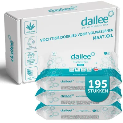 Productafbeelding van Dailee Vochtige Doekjes voor Volwassenen en Ouderen - 195 XXL Doekjes voor Lichaamsreiniging en Intieme Hygiëne