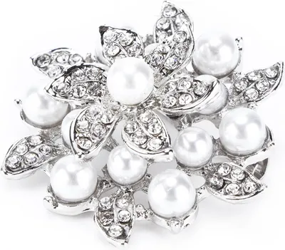 Image de Broche en alliage ornée de diamants, de fleurs et de perles – un cadeau raffiné pour agrémenter vos bijoux en argent.