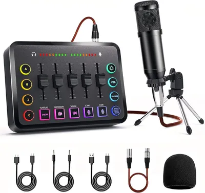 Productafbeelding van Podcast Mixer Set - Audio Opname - Live Streamen - Inclusief Microfoon - 0.96 kg - Zwart