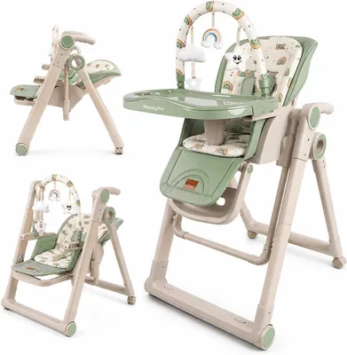 Obrázek produktu pro Dětská židlička 2 v 1 a houpací křeslo pro děti a batolata (0-3 roky – do 15 kg) – Nastavitelná výška – Skládací dětská židlička s 5…