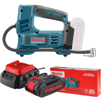 Produktbild von Ronix Mini Kompressor 20V 2 Ah Akku 10,35 bar 150 PSI 16 L/min 1,3 kg 8605