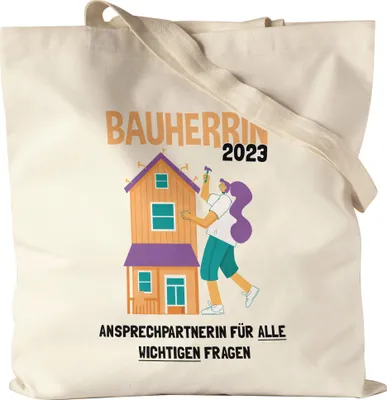 Produktbild von Bauherrin 2023 Jutebeutel Stoffbeutel Canvas Richtfest Hausbau Häuslebauer Geschenk Einzug Eigenheim Lustig Sarkasmus