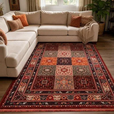 Productafbeelding van Unyqoos® Orienttapijt Sultan – Vintage oosters tapijt, rood, polyester, 160 x 230 cm, met franjes, 8 mm poolhoogte, geschikt voor vloerverwarming, ® gecertificeerd