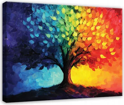 Produktbild von Leinwandbild - Bilder Abstrakt Baum Bunt - 100x70 cm - Leinwandbilder Wandbild XXL Wanddekoration Design Wohnzimmer Schlafzimmer Flur Büro Küche
