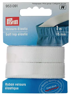Velours-Bandelastik Weiß 15 mm x 1 m, 1 Stück