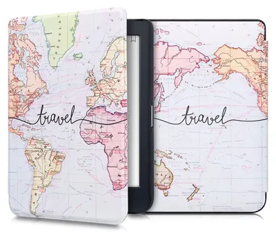 Produktbild von kwmobile Schutzhülle für Kobo Nia Hülle - eReader Flip Case mit Auto Sleep Funktion - Travel Schriftzug mit Schwarz Mehrfarbig