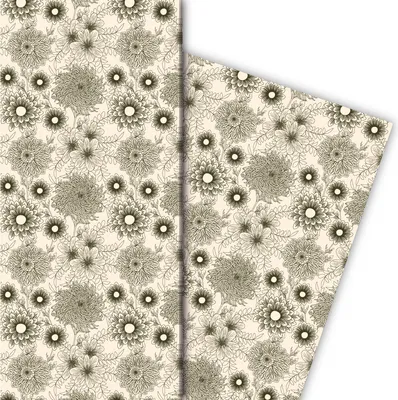 Produktbild von Edles Retro Blumen Geschenkpapier mit Dahlien, beige - G10086, 32 x 48cm
