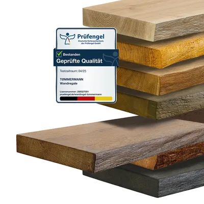 Produktbild von tømmermann Wandregal mit Baumkante Schweberegal massiv Eiche - Bücherregal Regal Hängeregal Regalbrett Wandboard Wand Shelf | 80 cm Farbe Whiskey