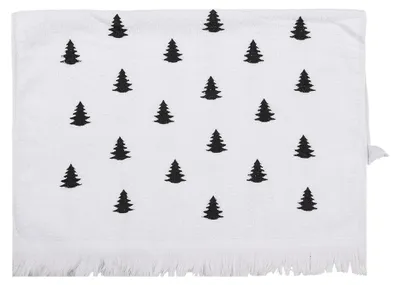 Produktbild von Clayre & Eef Gästehandtuch 40x66 cm Weiß Schwarz Baumwolle Weihnachtsbäume