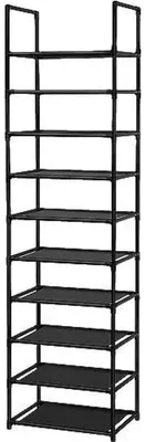Image de Étagère à chaussures, 10 niveaux, 45x28x173 cm, noire, en tissu non tissé