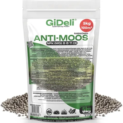 Produktbild von Anti-Moos Rasendünger 5kg NPK 8-8-11 Frühjahr Eisen Magnesium Garten GiDeli