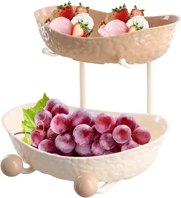 Produktbild von Fruithouder mit 2 Ebenen - Obst- und Gemüsebehälter aus Kunststoff und Metall für Torten und Desserts