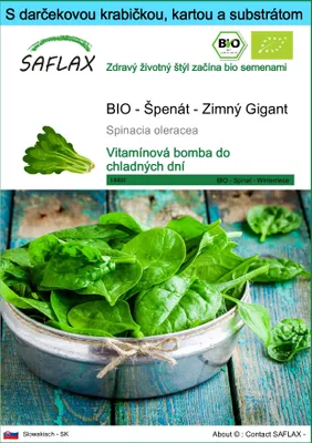 Obrázok produktu pre SAFLAX Darčeková sada - BIO - Špenát - Zimný Gigant - Spinacia oleracea - 250 Semená - S darčekovou krabičkou, prepravným štítkom, darčekovou kartou a pestovateľským médiom