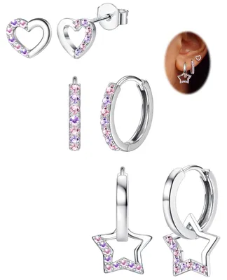 Image de Lot de 3 paires de boucles d'oreilles argentées pour femmes