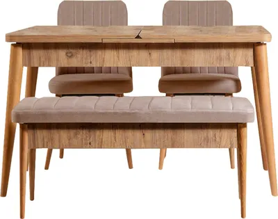 Image de Padru - Ensemble Table et Chaises, Chêne Marron, Extensible