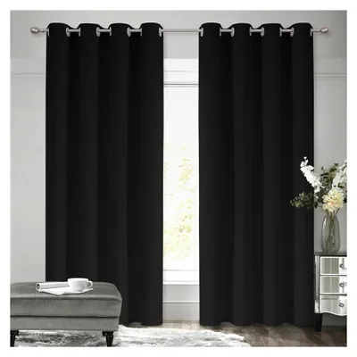 Produktbild von Schwarze Thermovorhänge für Kälte- und Schallschutz, Verdunkelungsvorhänge mit Ösen, 2er Set, H 244 x B 140 cm