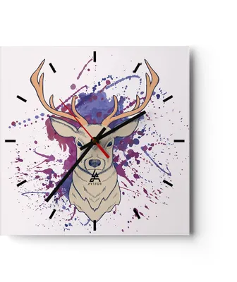Produktbild von Wanduhr - Quadrat - Glasuhr - Hirsch Abstraktion - 40x40cm - Schleichendes Uhrwerk - Lautlos - zum Aufhängen bereit - Dekoration Modern - Wanddekoration aus Glas - C3AC40x40-3691