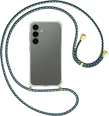 Produktbild von Handykette Backcover-Schutzhülle mit Band (Metall goldfarben) für Samsung Galaxy S24 - grün/blau/weiß