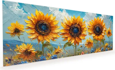 Produktbild von Küchenrückwand Spritzschutz Glas mit Motiv Sonnenblumenwiese 40 x 40 cm