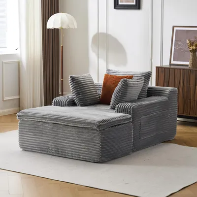 Immagine prodotto di Divano letto senza supporto, divano da pavimento con chaise longue, divano per soggiorno con 3 cuscini e 1 coperta, non richiede montaggio, colore grigio