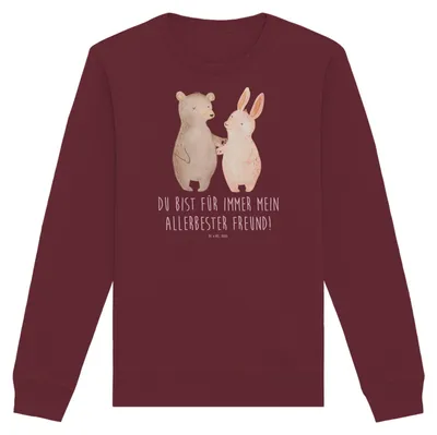 Produktbild von Mr. & Mrs. Panda Baumwoll Pullover Bär und Hase Umarmen Größe L - Burgundy - Geschenk, Sweater, Bio, Bärchen, Beste Freundin, für Immer, Sweatshirt, Pulli