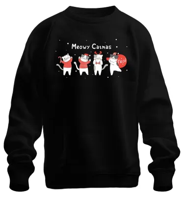Produktbild von Meowy Catmas Katzen Kätzchen - Weihnachten Sweatshirt Pullover, Schwarz, 3XL