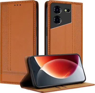 Produktbild von Handyhülle für Tecno Pova 5 Pro Leder Flip Klappbare Schutzhülle mit Standfunktion Braun