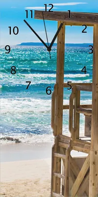 Produktbild von Wallario Design Wanduhr bedruckt, Größe 30 x 60 cm, Motiv: Badestrand - Mallorca Spanien