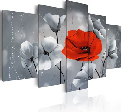 Produktbild von Leinwandbilder Mohnblumen 200x100 cm Vlies Leinwandbild 5 tlg Kunstdruck modern Wandbilder XXL Wanddekoration Design Wand Bild - Blumen wie gemalt rot grau 22651