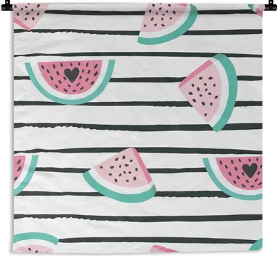 Produktbild von MuchoWow® Wandteppich Wandbehang Sommer - Wassermelone - Herzen 150x150 cm Tapisserie Dekoration Wandtuch - Wohnaccessoires - Modernes
