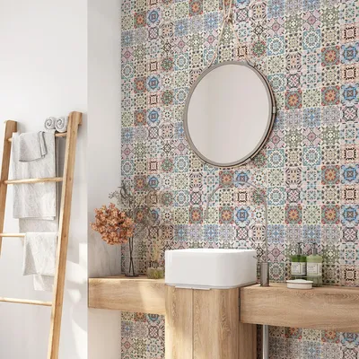 Produktbild von Klebefolie für Badezimmer - Lumaléa - Zementfliesenmuster - Klebefolie + MATTER Schutz - 65 x 65 cm