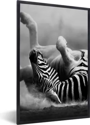 Produktbild von MuchoWow® Gerahmtes Poster Zebra - Tiere - Schwarz - Weiß 60x90 cm - Poster mit Schwarzem Bilderrahmen Wandposter Rahmen Foto Bilder - Kunst