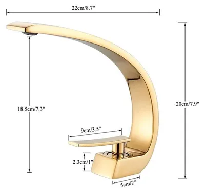 Produktbild von Badezimmer Wasserhahn - Waschtischarmatur - Einhebelmischer - Warm- und Kaltwasser - Keramikkartusche - Messing - Deckmontage - Gold poliert
